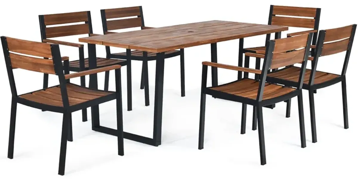 Patented 7 Pieces Patented Outdoor Patio Dining Table Set with Hole