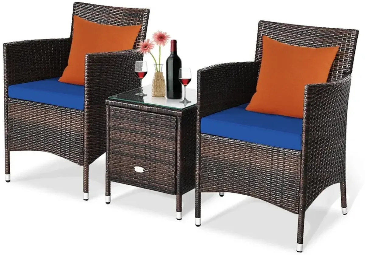 3 Pieces Ergonomic Wicker Patio Conversation Set-Navy