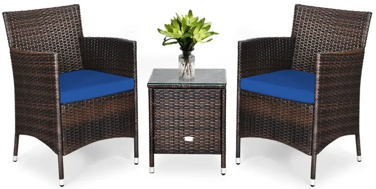 3 Pieces Ergonomic Wicker Patio Conversation Set-Navy