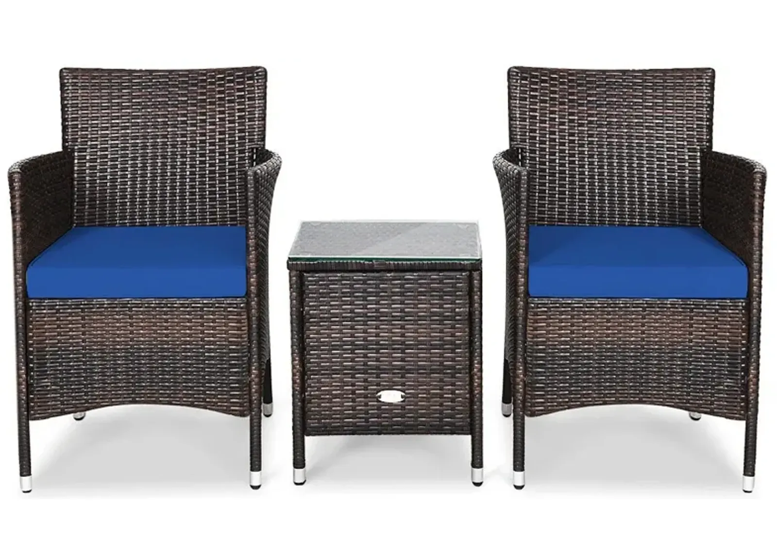 3 Pieces Ergonomic Wicker Patio Conversation Set-Navy