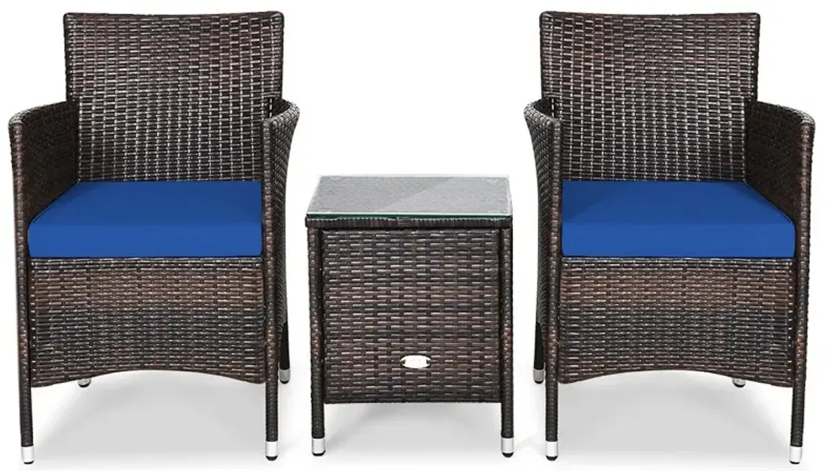 3 Pieces Ergonomic Wicker Patio Conversation Set-Navy