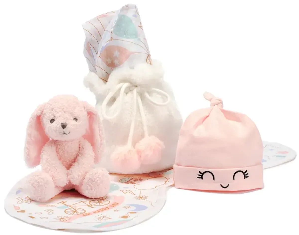 Lambs & Ivy 5 Piece Pink/White Bunny Infant/Newborn Baby Gift Set w/ Swaddle