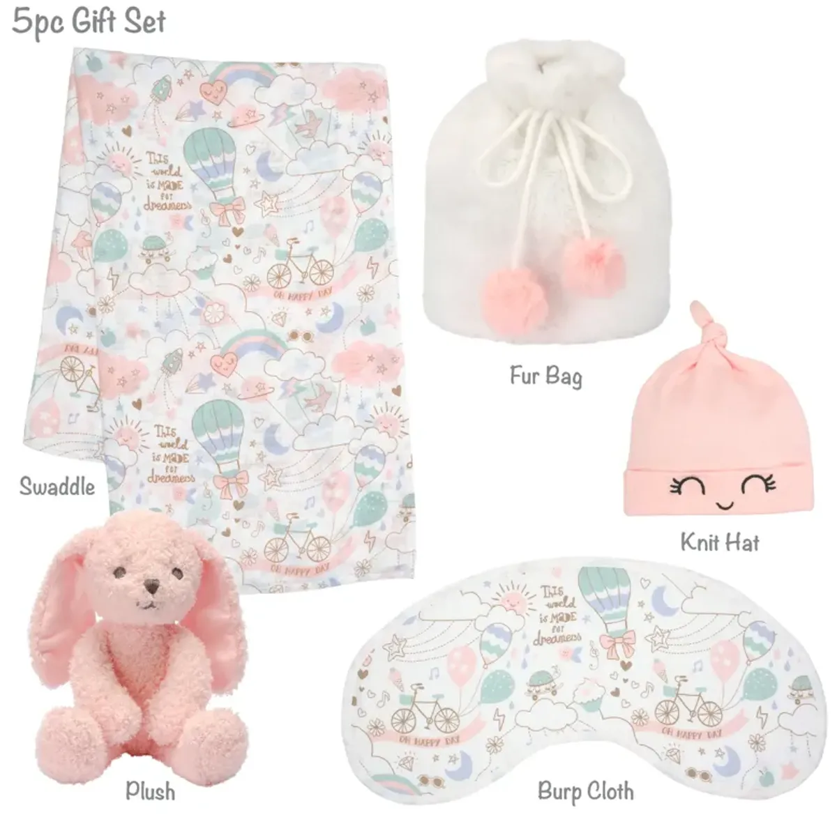 Lambs & Ivy 5 Piece Pink/White Bunny Infant/Newborn Baby Gift Set w/ Swaddle