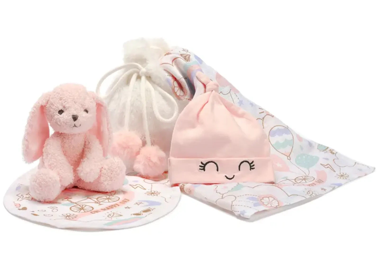 Lambs & Ivy 5 Piece Pink/White Bunny Infant/Newborn Baby Gift Set w/ Swaddle