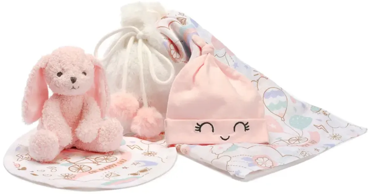 Lambs & Ivy 5 Piece Pink/White Bunny Infant/Newborn Baby Gift Set w/ Swaddle