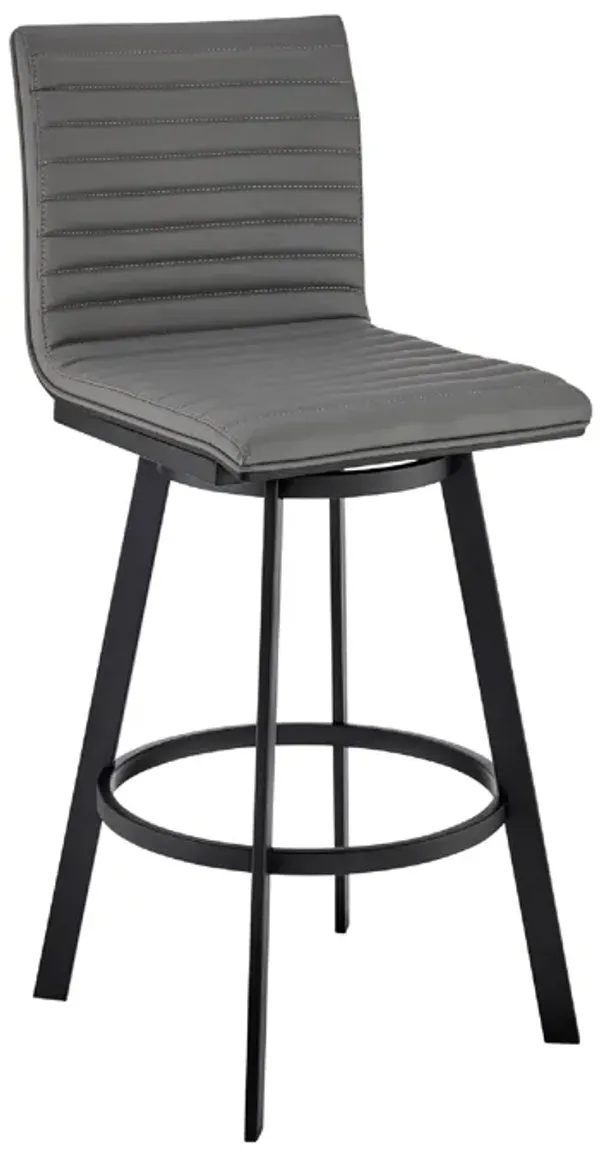Swivel Counter Barstool with Horizontal Channel Stitching, Black and Gray-Benzara