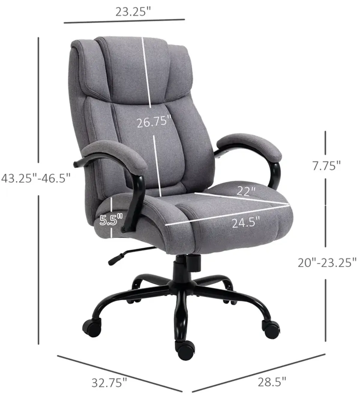 Light Gray Task Chair: Big and Tall Executive Office Chair 484lbs