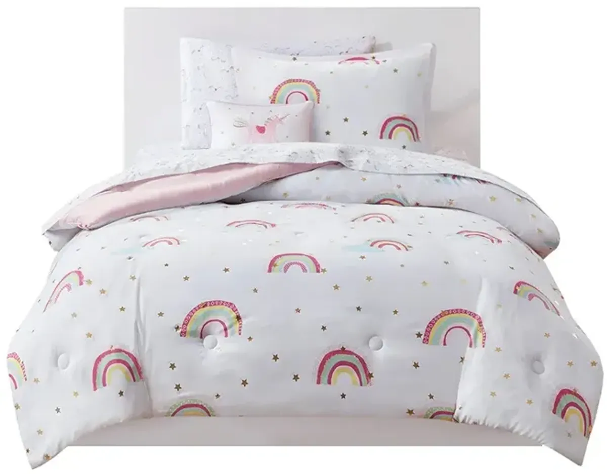 Gracie Mills Thyme Rainbow and Metallic Stars Comforter Set with Coordinating Bed Sheets