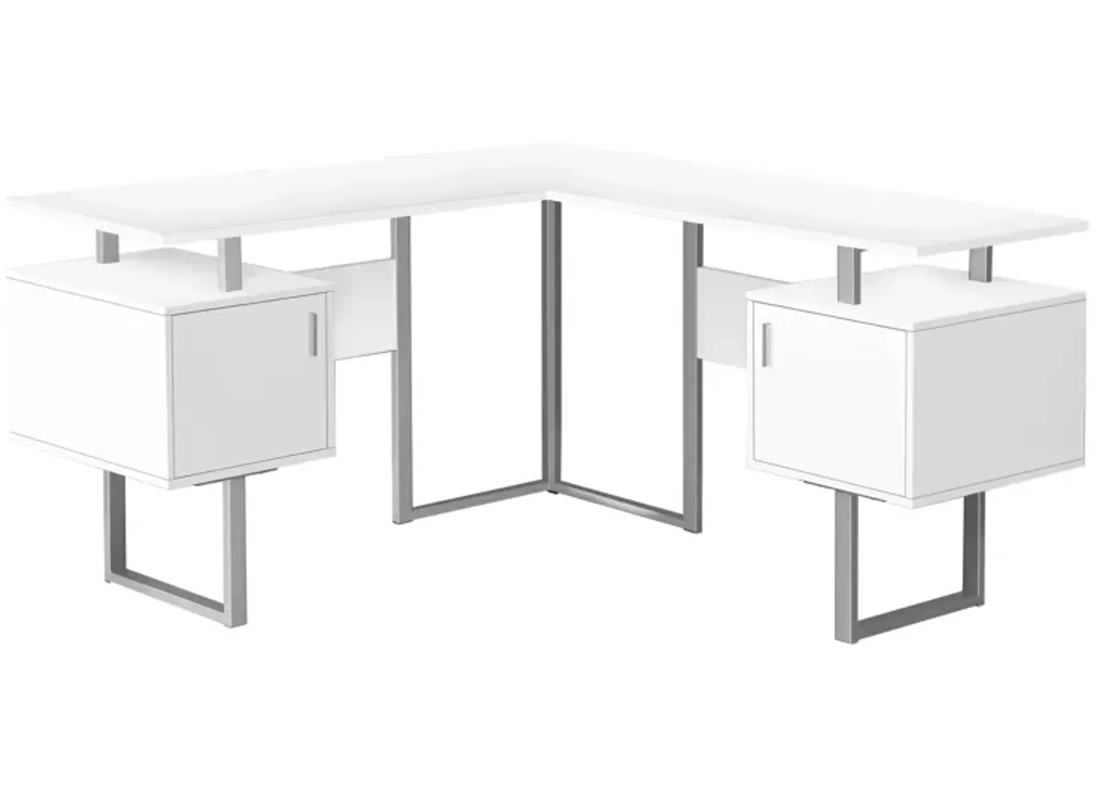 Computer Desk, Home Office, Corner, Storage, 58"L, L Shape, Work, Laptop, Metal, Laminate, White, Grey, Contemporary, Modern