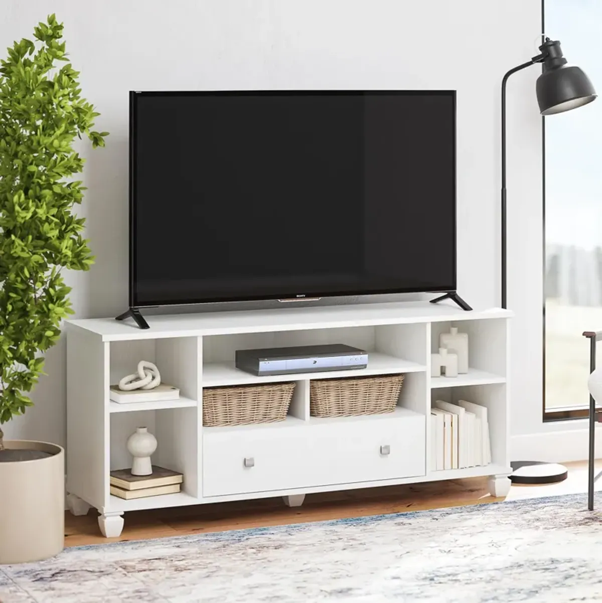 Brett TV Stand for TVs up to 64" with 7 Open Shelves and 1 Drawer