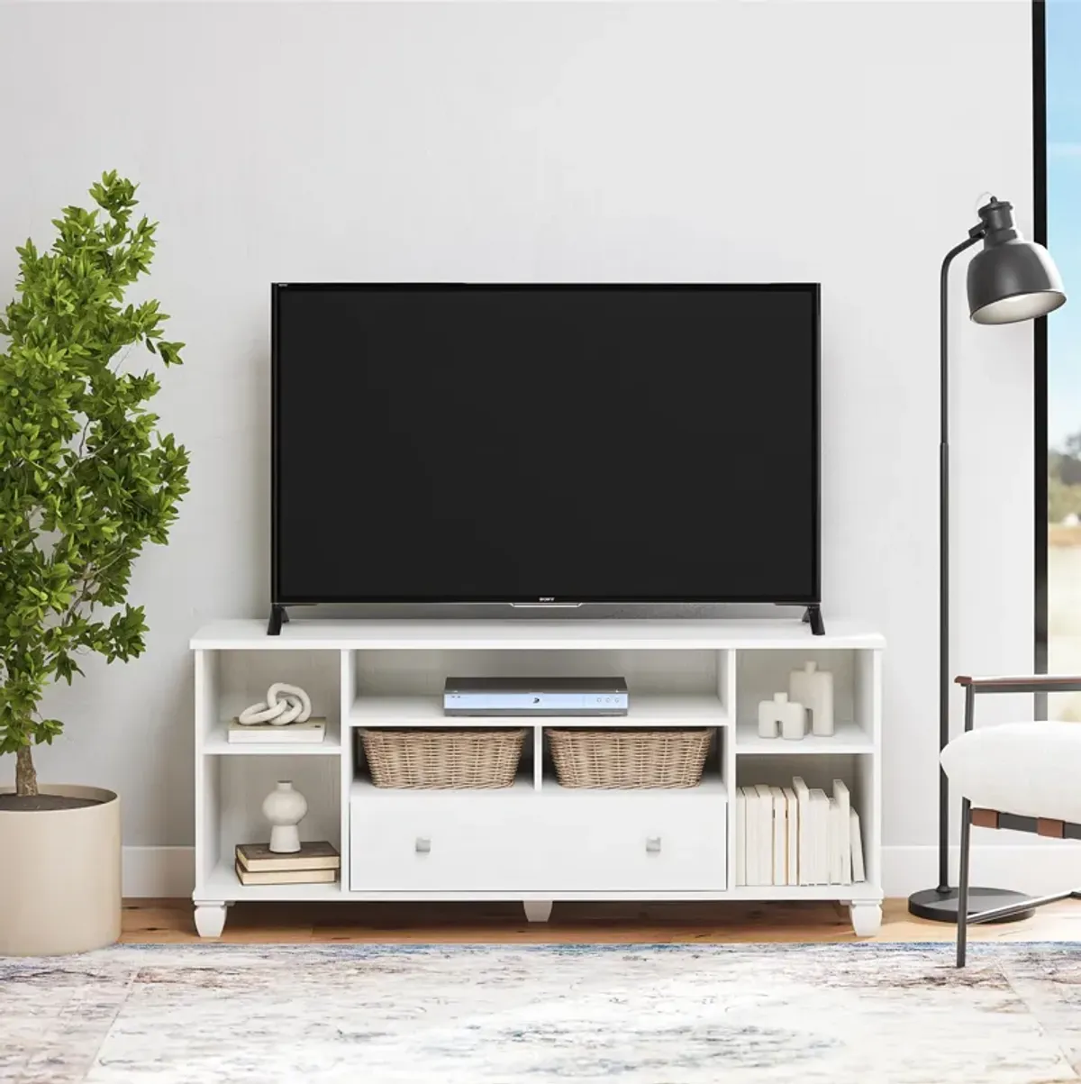 Brett TV Stand for TVs up to 64" with 7 Open Shelves and 1 Drawer