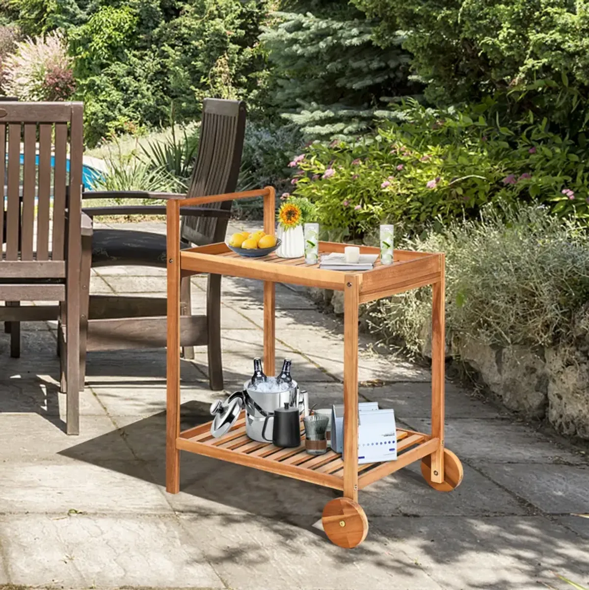 2-Tier Rolling Kitchen Island Serving Cart with Legs and Handle