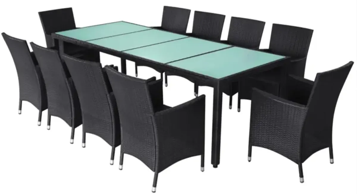 vidaXL 11 Piece Outdoor Dining Set with Cushions Poly Rattan Black