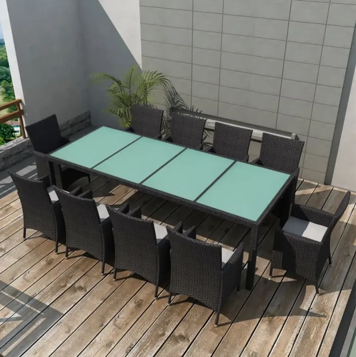 vidaXL 11 Piece Outdoor Dining Set with Cushions Poly Rattan Black