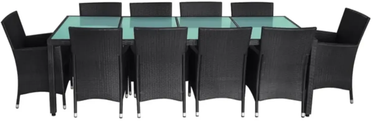 vidaXL 11 Piece Outdoor Dining Set with Cushions Poly Rattan Black