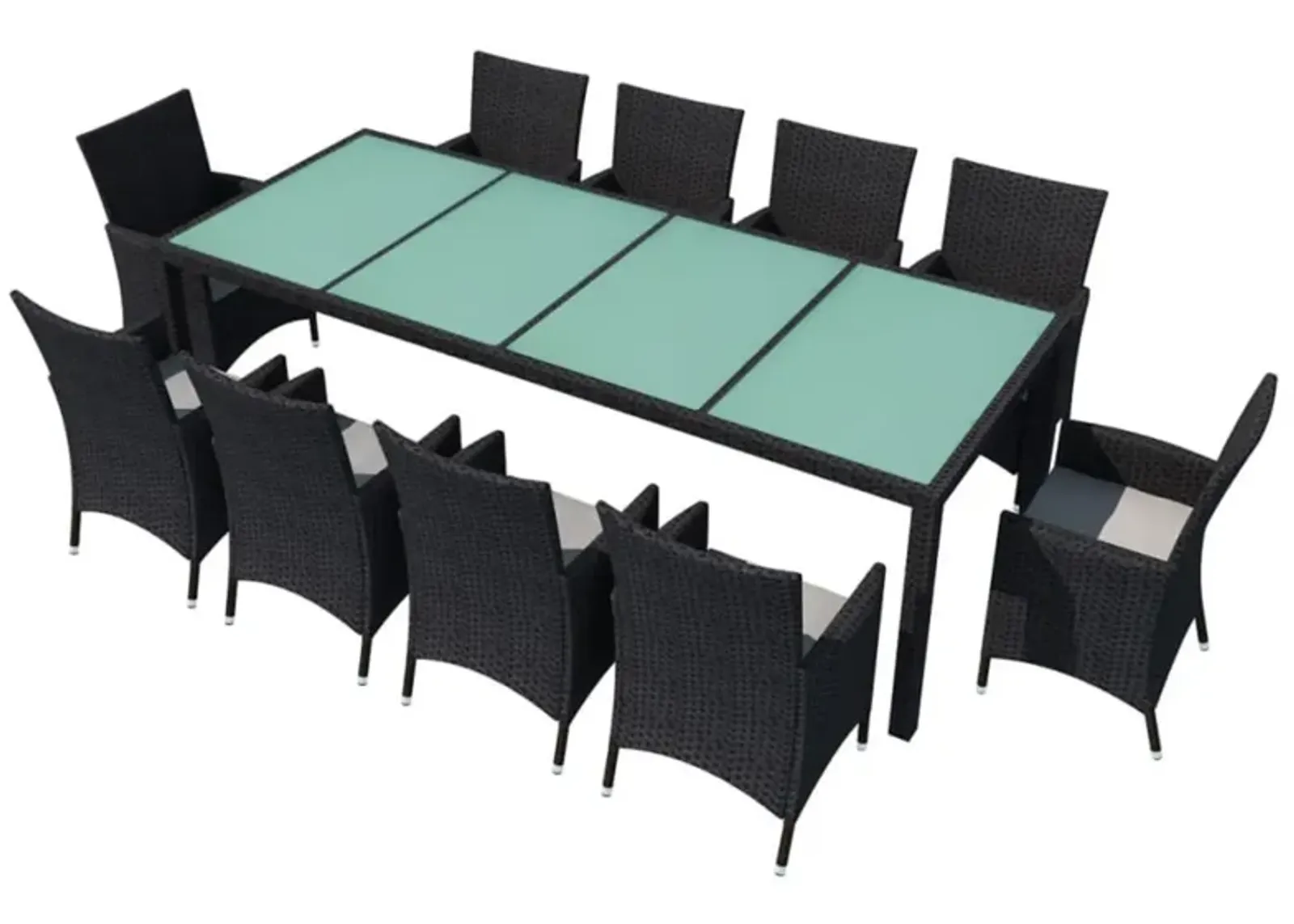 vidaXL 11 Piece Outdoor Dining Set with Cushions Poly Rattan Black