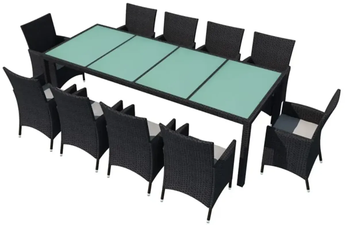 vidaXL 11 Piece Outdoor Dining Set with Cushions Poly Rattan Black