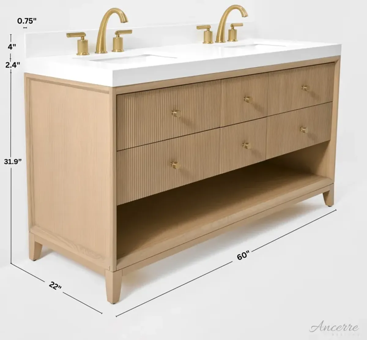 Momo 60 in. Oak Bath Vanity Set with White Quartz Vanity Top and White Undermount Basin