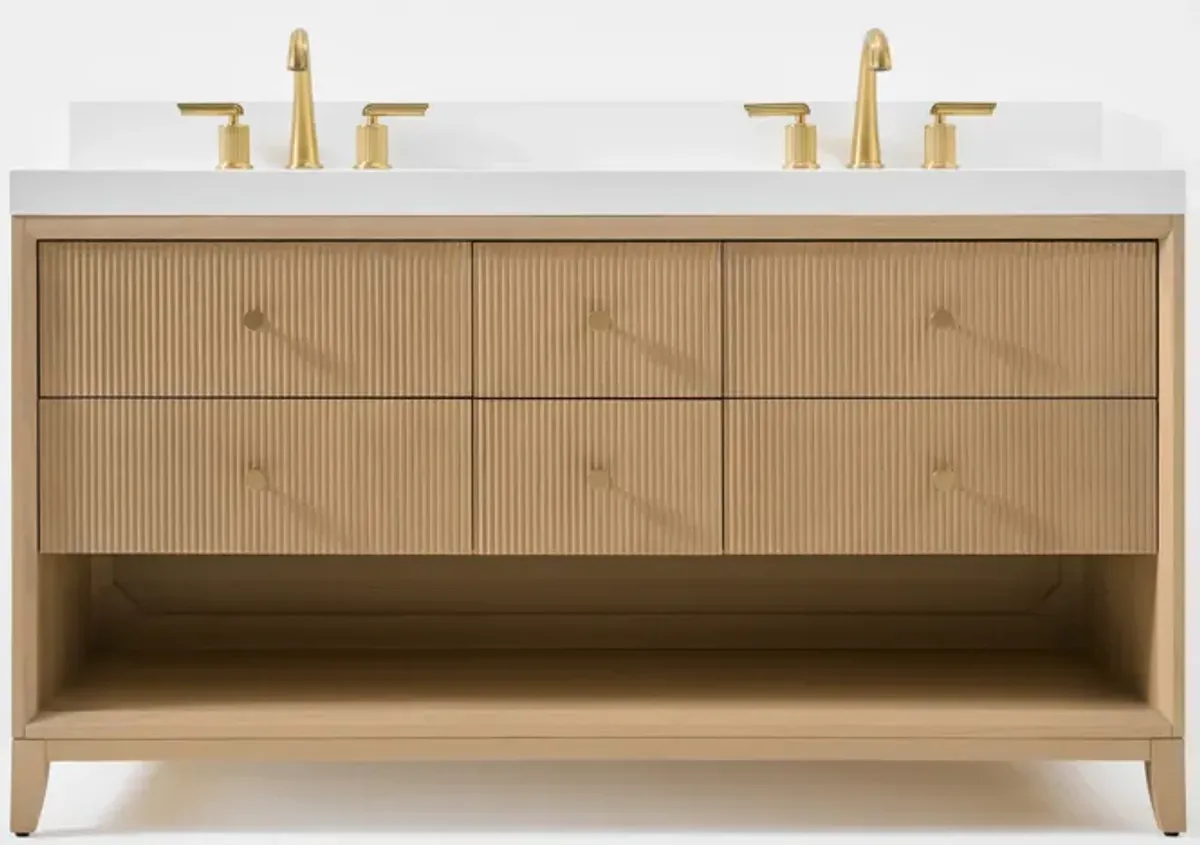 Momo 60 in. Oak Bath Vanity Set with White Quartz Vanity Top and White Undermount Basin