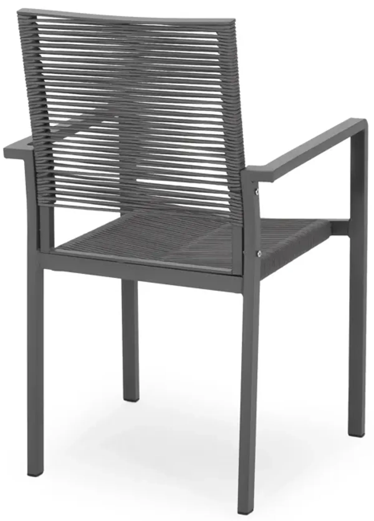 Teny Outdoor Dining Chair Set of 2, Open Back, Woven Rope, Dark Gray Metal - Benzara