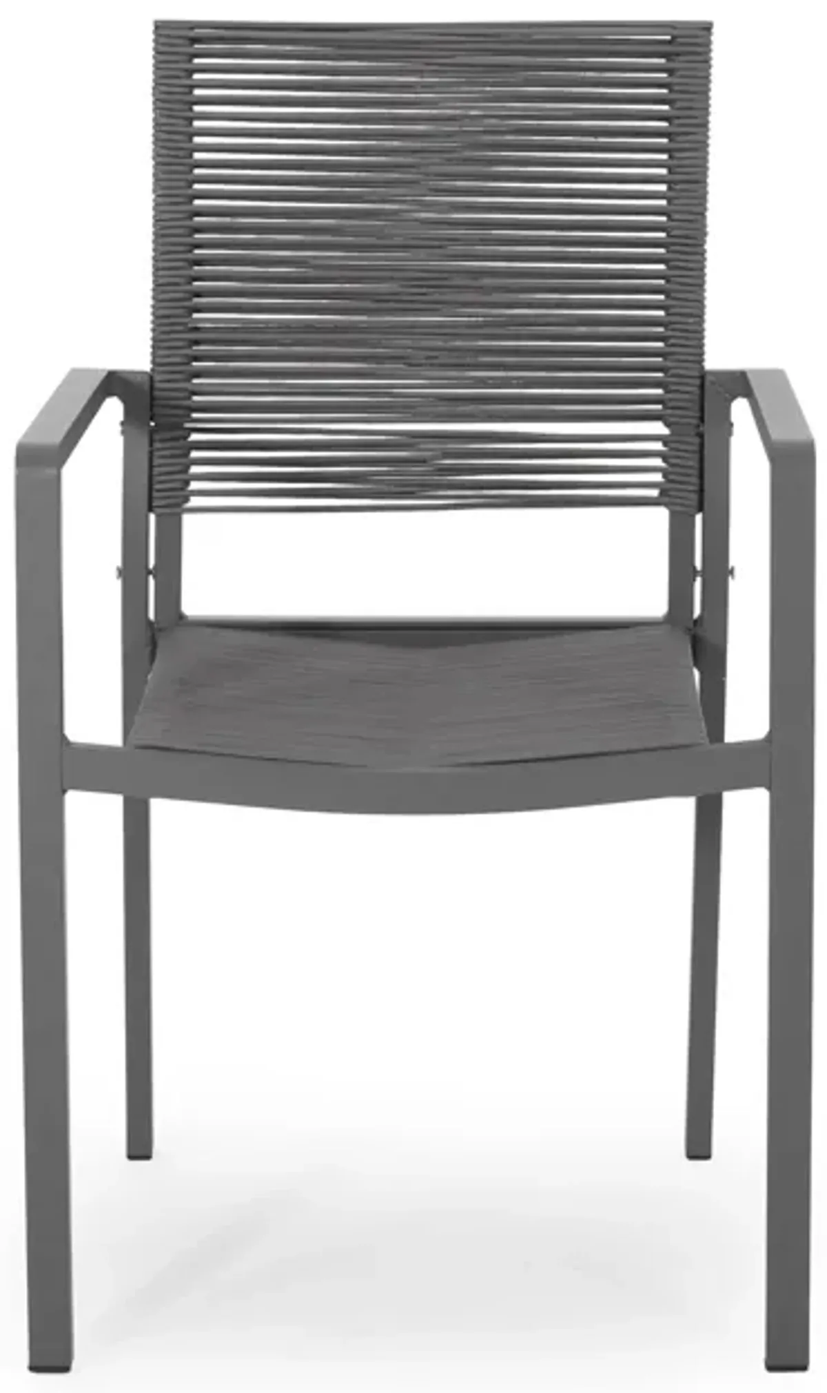 Teny Outdoor Dining Chair Set of 2, Open Back, Woven Rope, Dark Gray Metal - Benzara