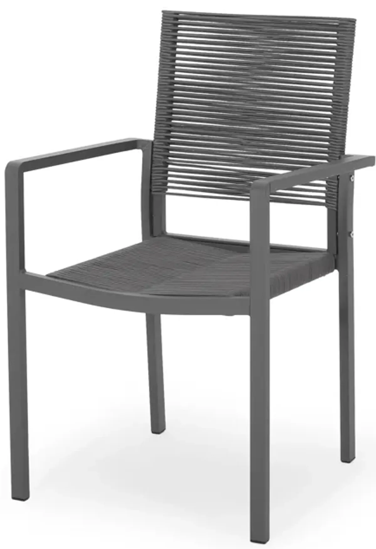 Teny Outdoor Dining Chair Set of 2, Open Back, Woven Rope, Dark Gray Metal - Benzara