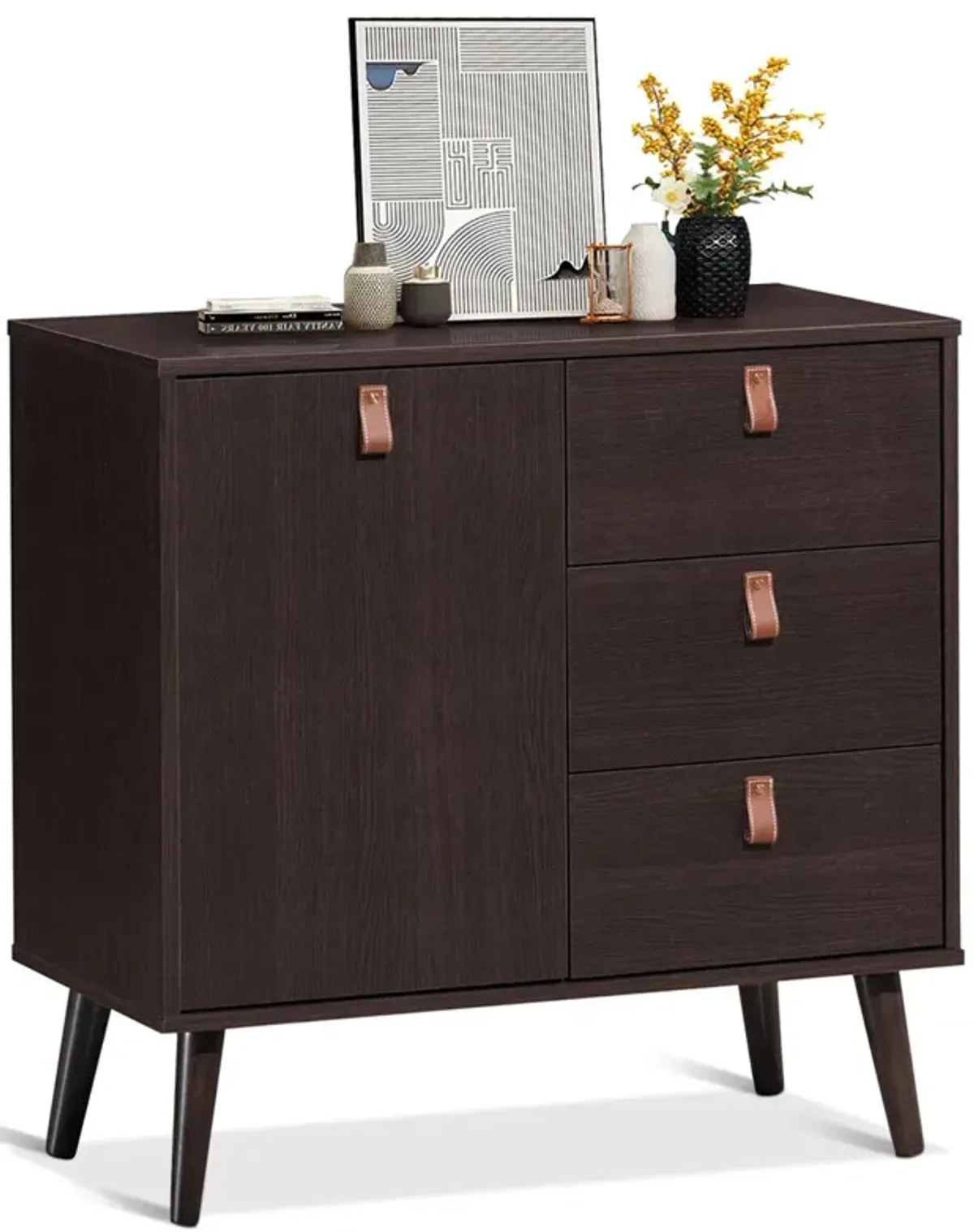 3-drawer Sideboard Storage Display Cabinet-Brown