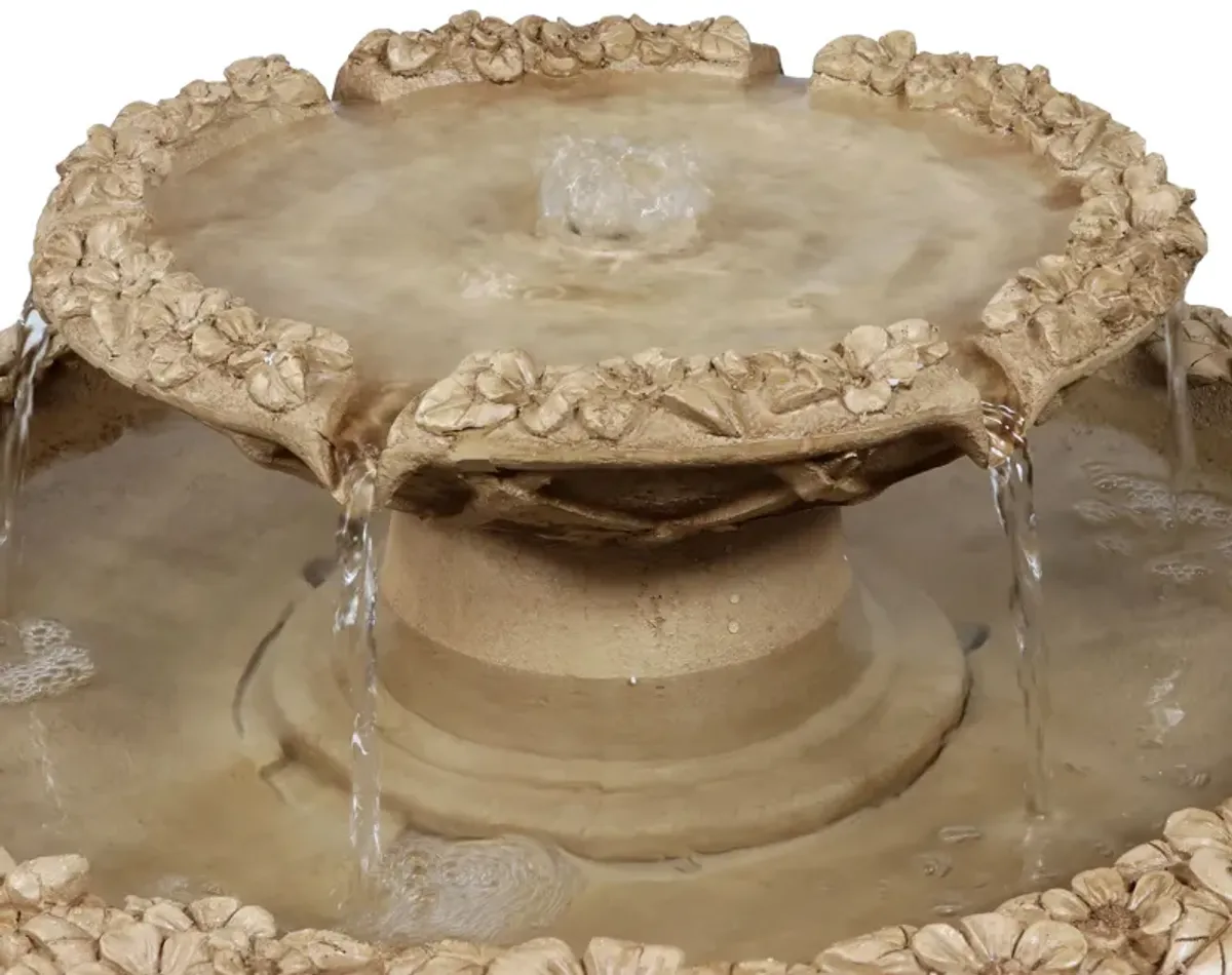 Sunnydaze Beveled Flower Polyresin Outdoor 2-Tier Bird Bath Fountain