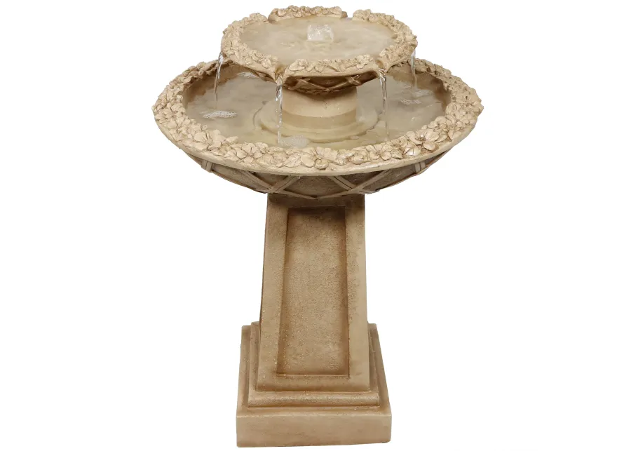 Sunnydaze Beveled Flower Polyresin Outdoor 2-Tier Bird Bath Fountain