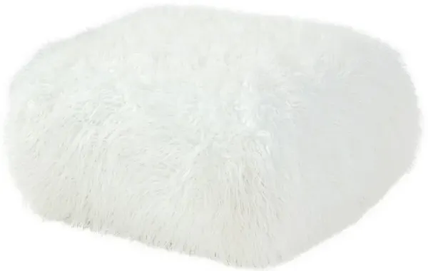 Ammy 27 Inch Square Ottoman, Foam, Modern Soft White Faux Fur Upholstery - Benzara