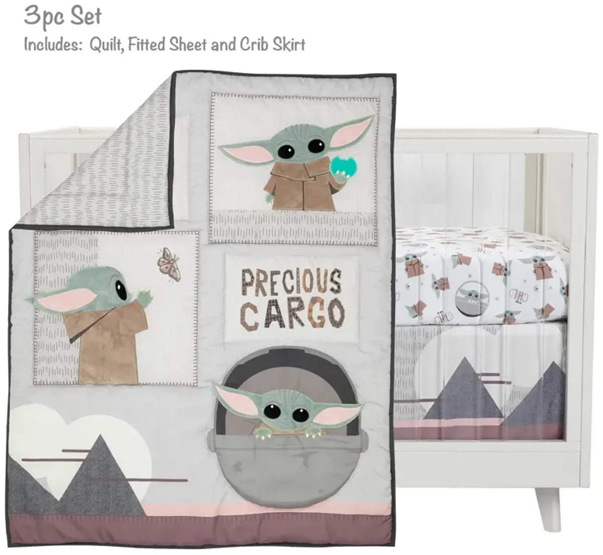 Lambs & Ivy Star Wars The Child Baby Yoda Nursery 3-Piece Baby Crib Bedding Set