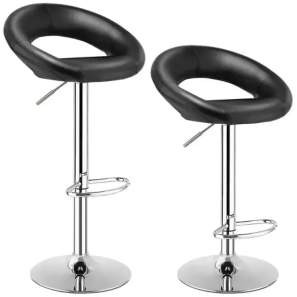 Set of 2 Bar Stools Adjustable PU Leather Swivel Chairs-Black