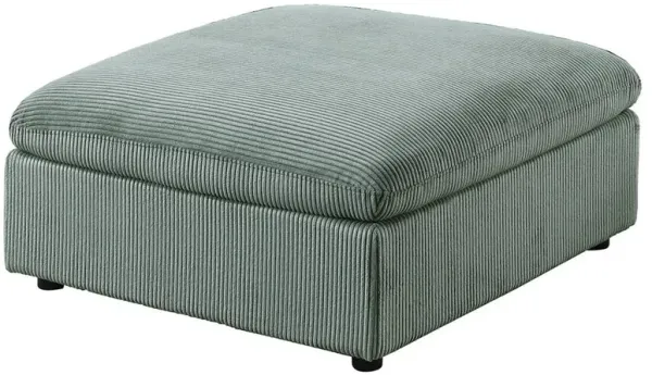 Joana Cocktail Ottoman, Sage Green Corduroy, Modular Square 39 Inch - Benzara