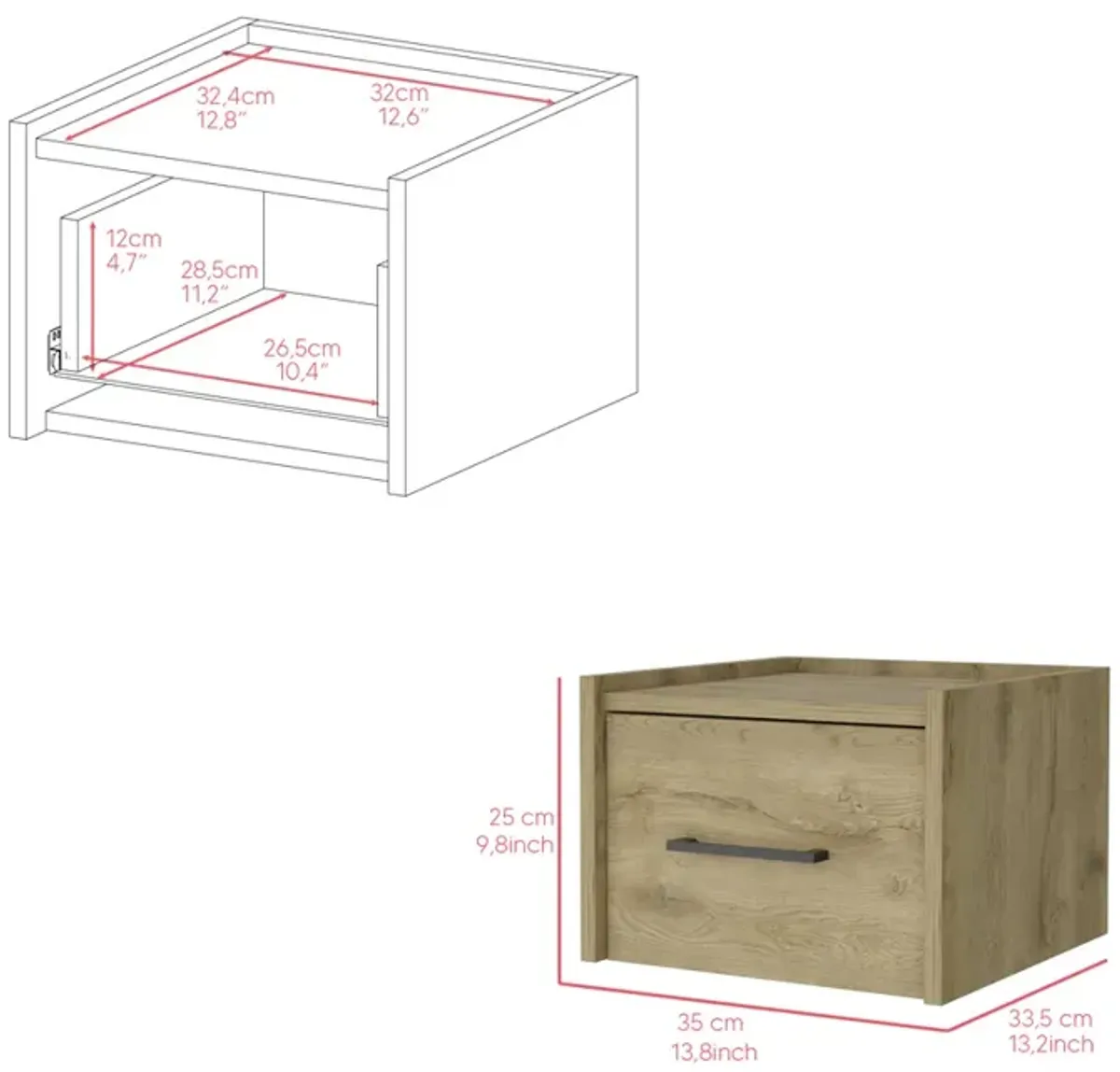 Floating Nightstand Calion, Bedroom, Macadamia