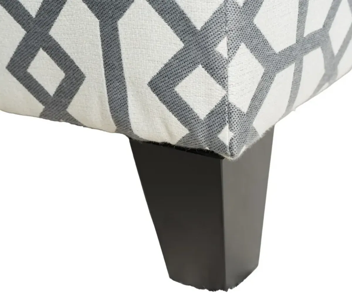 Flash Storage Ottoman Bench, Light Gray Geometric Print Fabric 51 Inch -Benzara