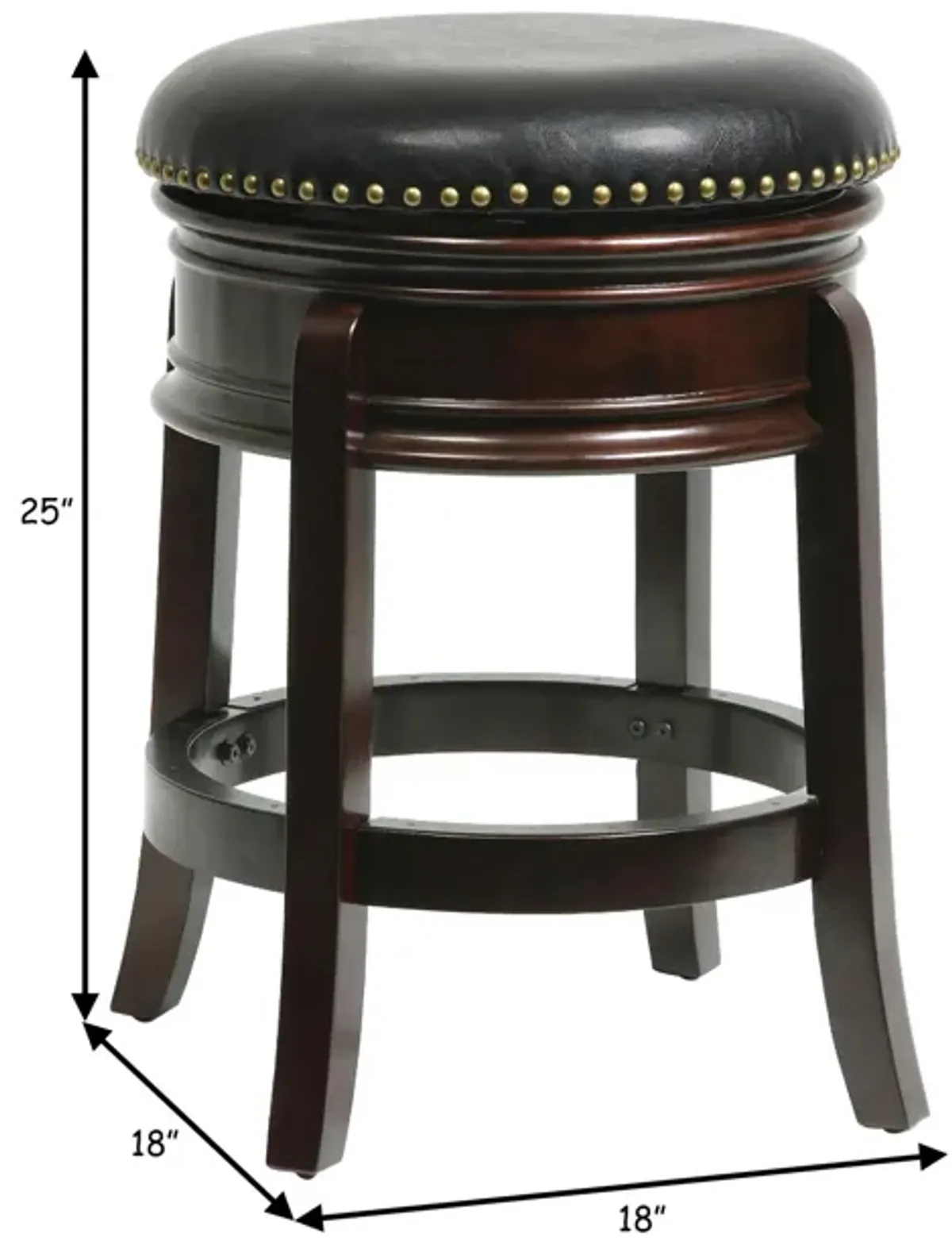 Sabi 24 inch Swivel Counter Stool, Solid Wood, Faux Leather, Brown, Black-Benzara