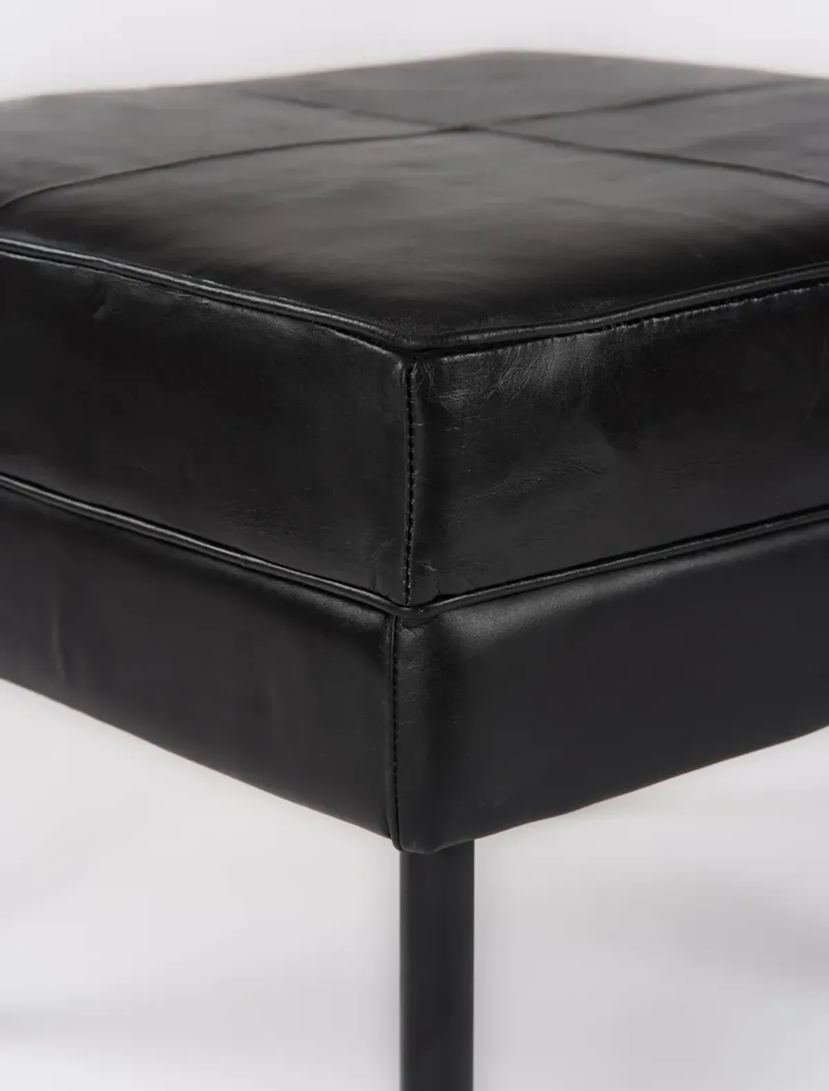 Handmade Eco-Friendly Geometric Buffalo Leather & Iron Black Square Ottomon Stool 24"x24"x18" From BBH Homes