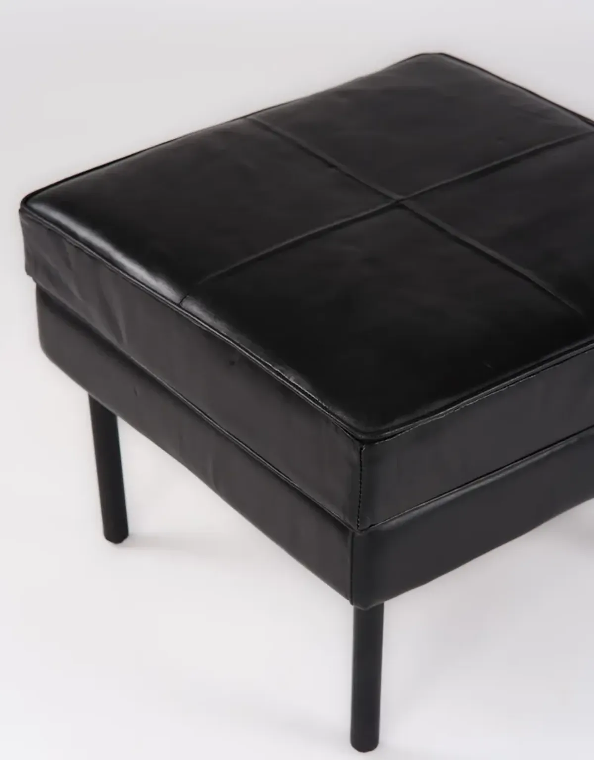 Handmade Eco-Friendly Geometric Buffalo Leather & Iron Black Square Ottomon Stool 24"x24"x18" From BBH Homes