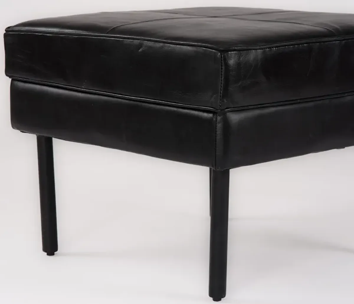 Handmade Eco-Friendly Geometric Buffalo Leather & Iron Black Square Ottomon Stool 24"x24"x18" From BBH Homes