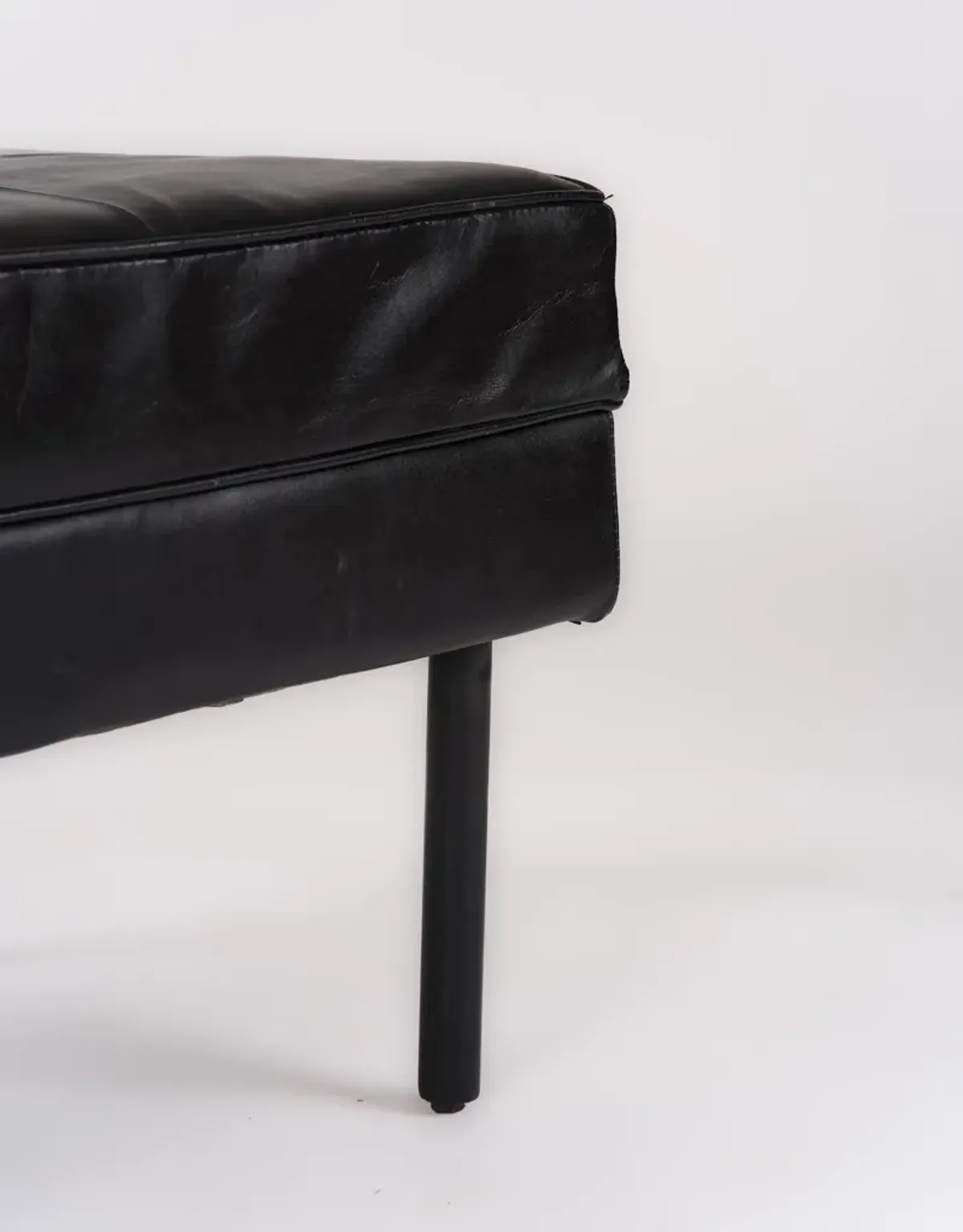 Handmade Eco-Friendly Geometric Buffalo Leather & Iron Black Square Ottomon Stool 24"x24"x18" From BBH Homes