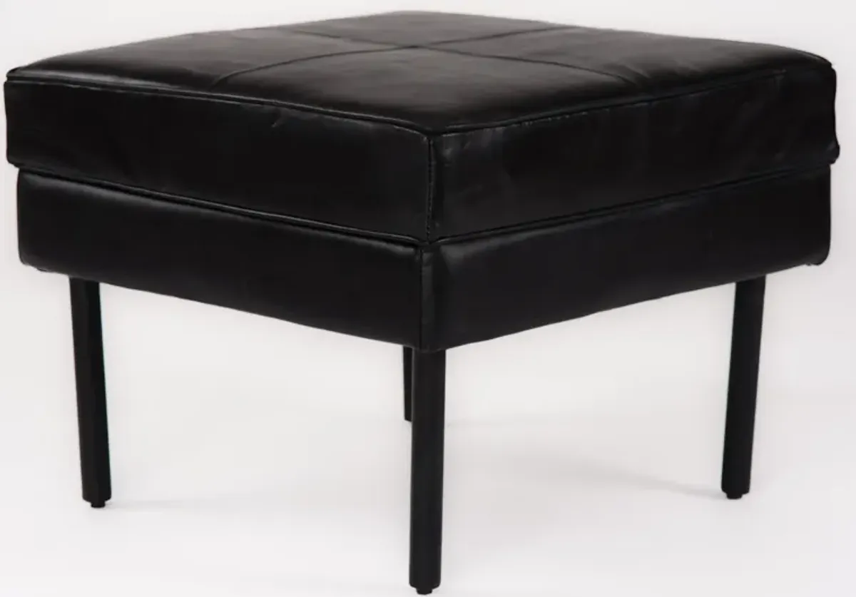 Handmade Eco-Friendly Geometric Buffalo Leather & Iron Black Square Ottomon Stool 24"x24"x18" From BBH Homes