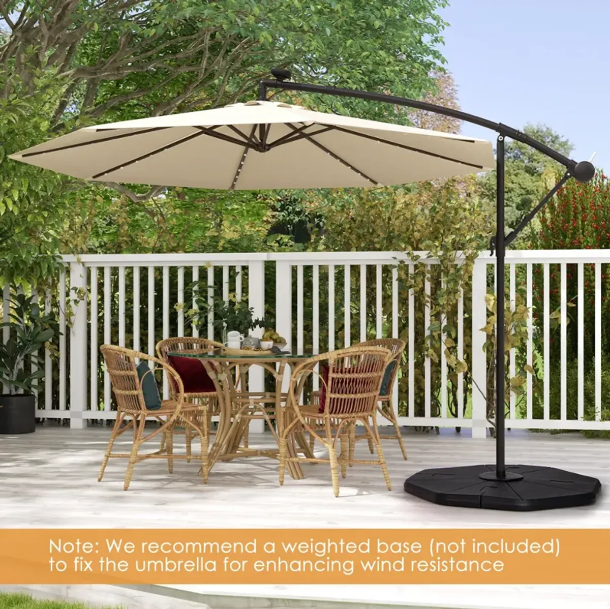 Solar Offset Hanging Umbrella with 40 Lamp Beads and Solar Panel