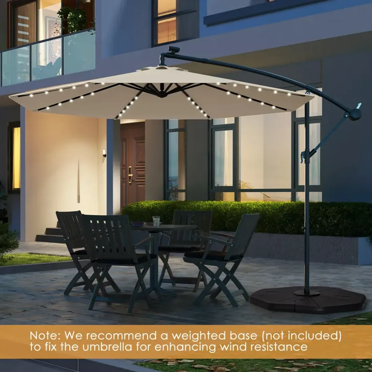 Solar Offset Hanging Umbrella with 40 Lamp Beads and Solar Panel