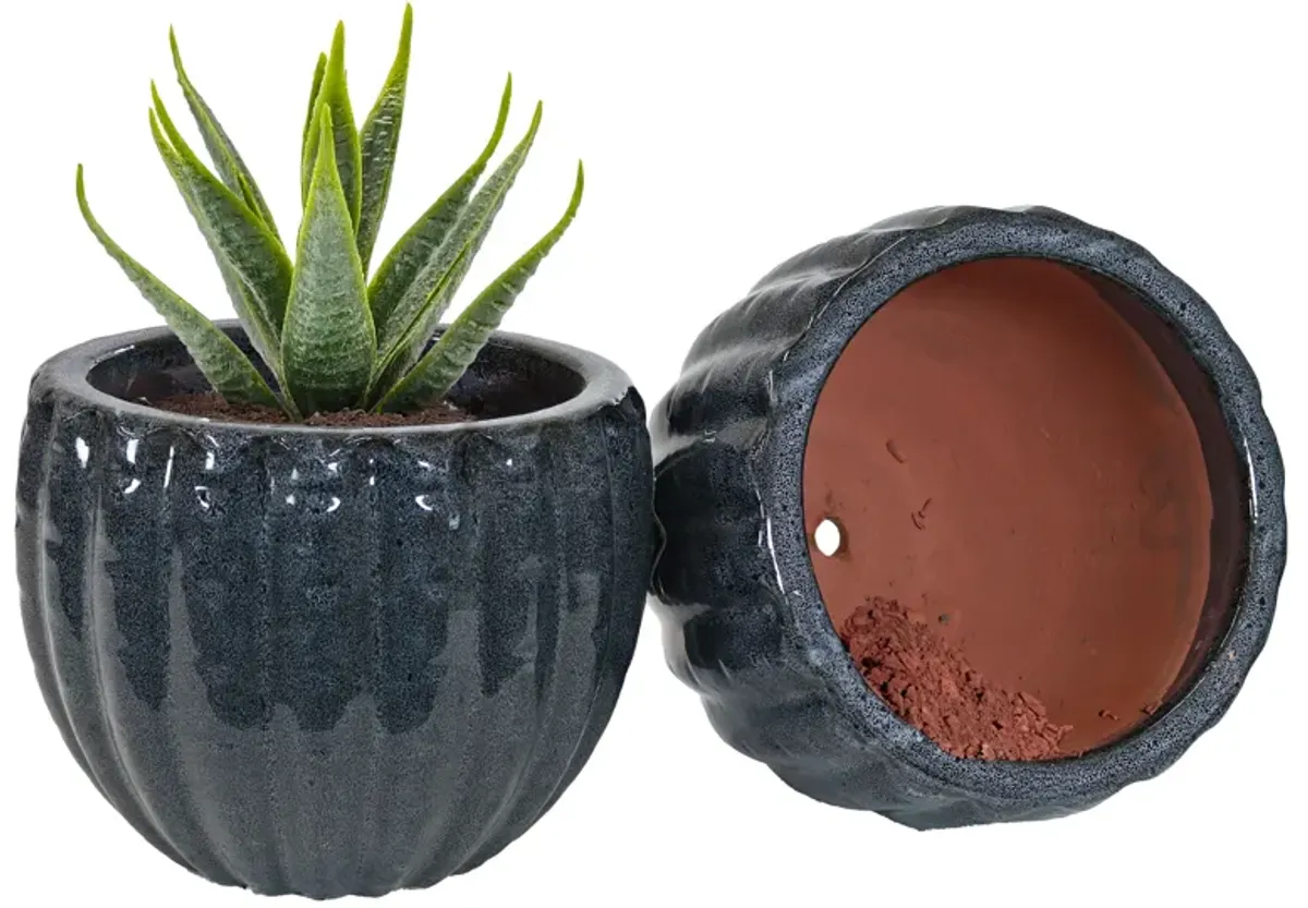 Sunnydaze 10" Fluted Ceramic Planter - Black Mist - 2-Pack