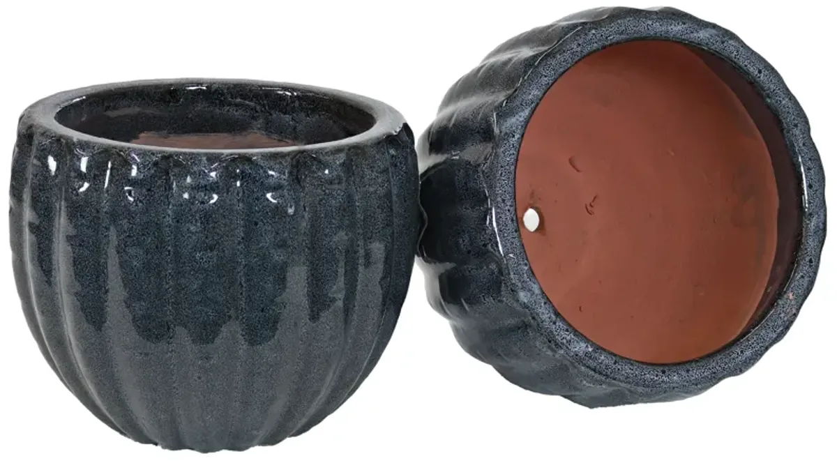 Sunnydaze 10" Fluted Ceramic Planter - Black Mist - 2-Pack