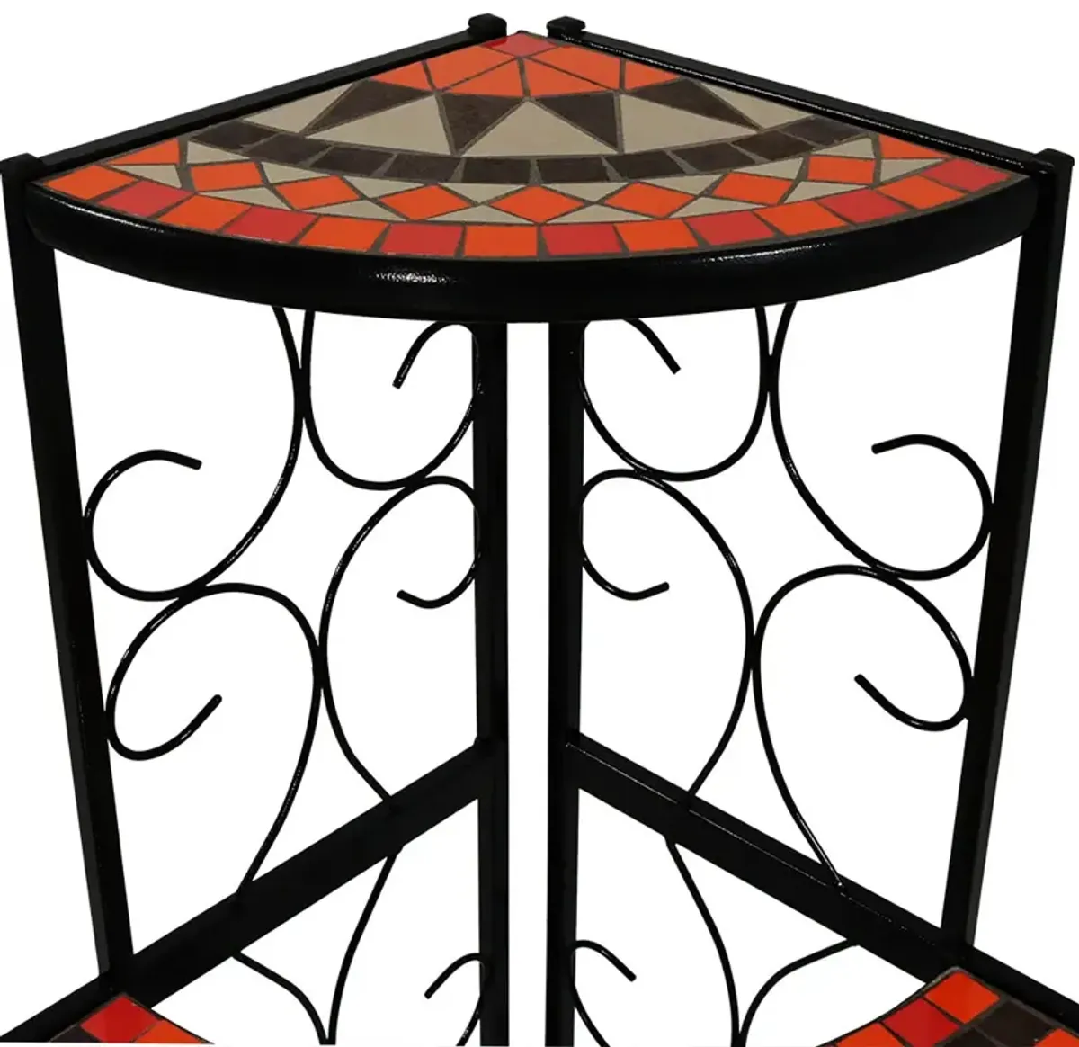 Sunnydaze Black Steel/Orange Mosaic 3-Tier Step Corner Plant Stand - 40 in