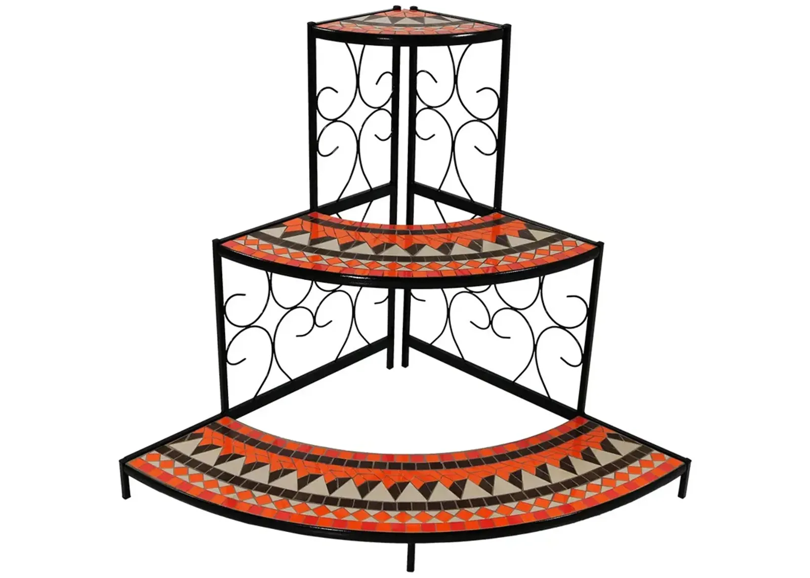 Sunnydaze Black Steel/Orange Mosaic 3-Tier Step Corner Plant Stand - 40 in