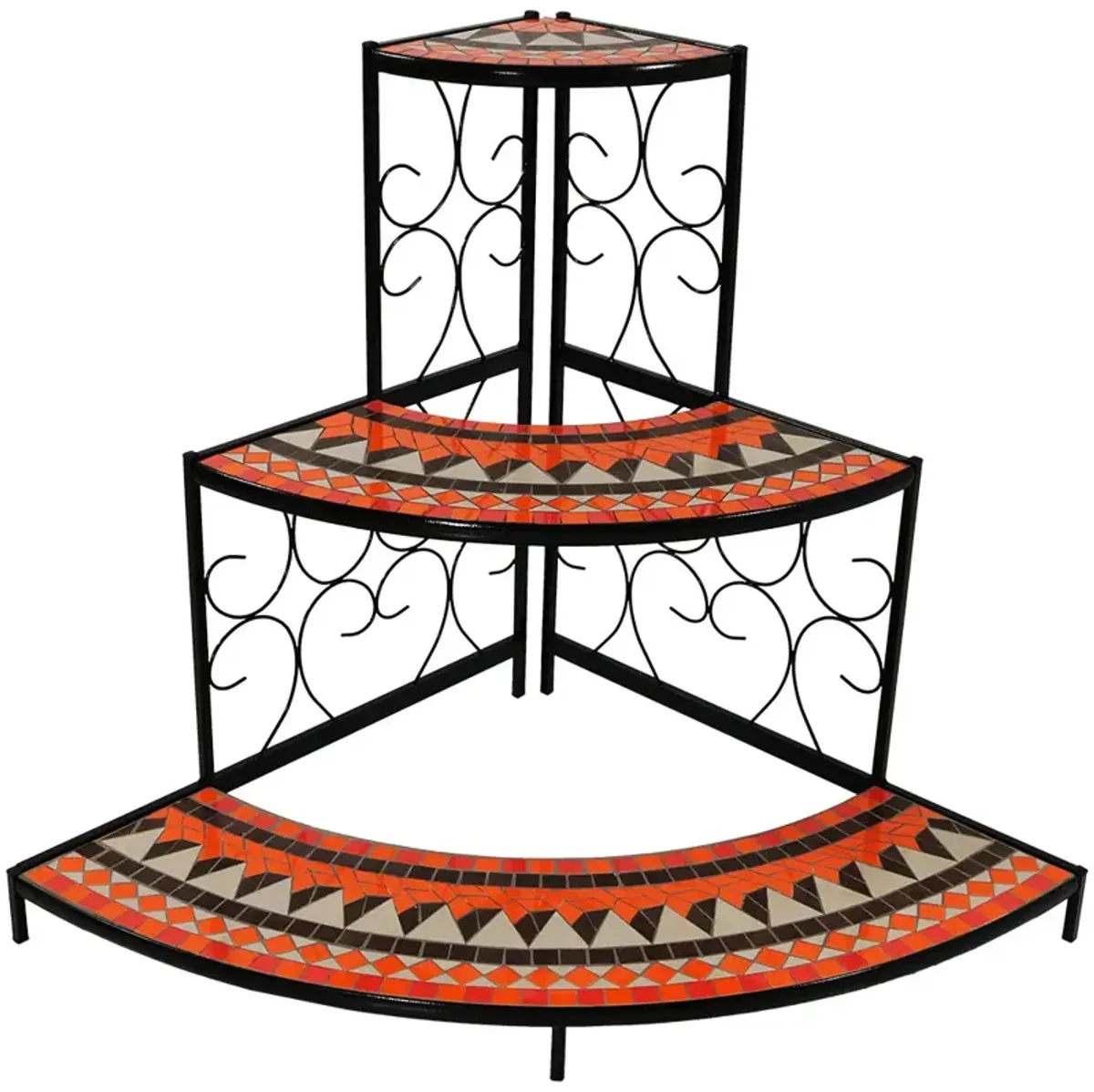 Sunnydaze Black Steel/Orange Mosaic 3-Tier Step Corner Plant Stand - 40 in