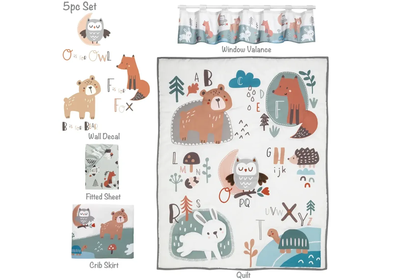 Bedtime Originals Animal Alphabet 5-Piece Infant Nursery Baby Crib Bedding Set