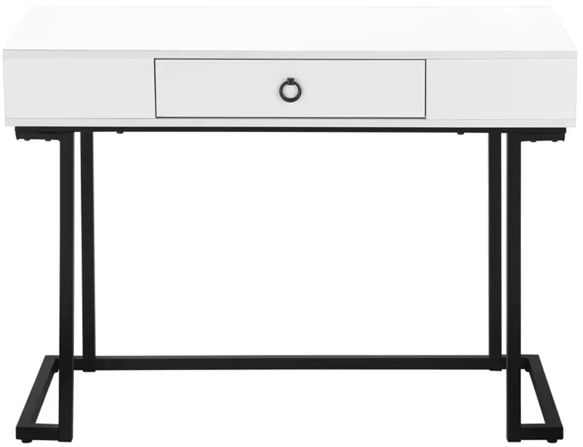 Monarch Specialties I 7385 Computer Desk, Home Office, Laptop, Storage Drawers, 42"L, Work, Metal, Laminate, Glossy White, Black, Contemporary, Modern